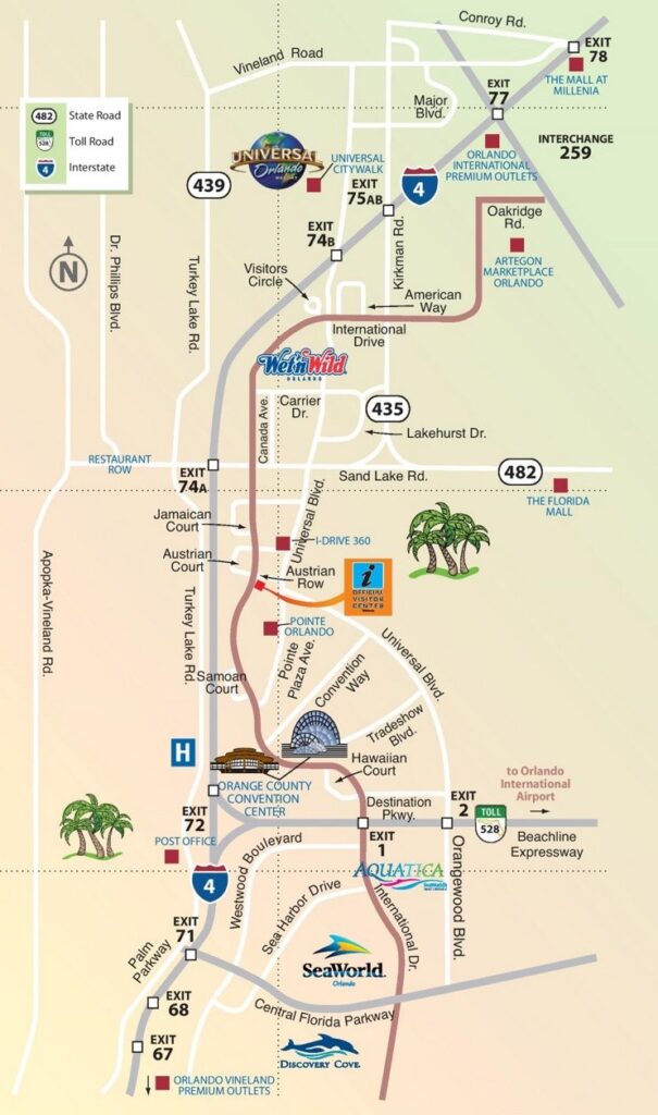 Simplified map from I Drive to Orlando International Airport and major highways